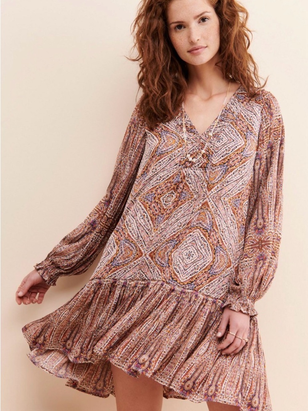 Anthropologie Sabia Flounced Tunic Dress
 V-Neck Long Sleeve Small